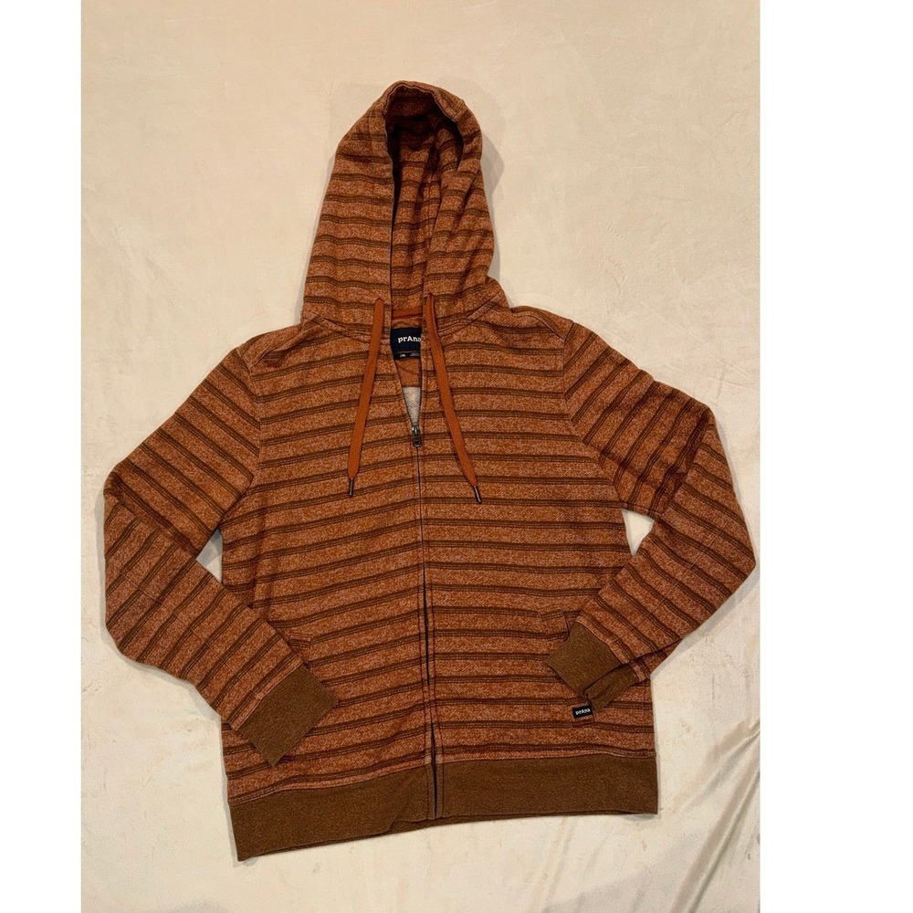 Prana Mens Full Zip Striped Hoodie Rust Brown Small SML Sweatshirt (482)